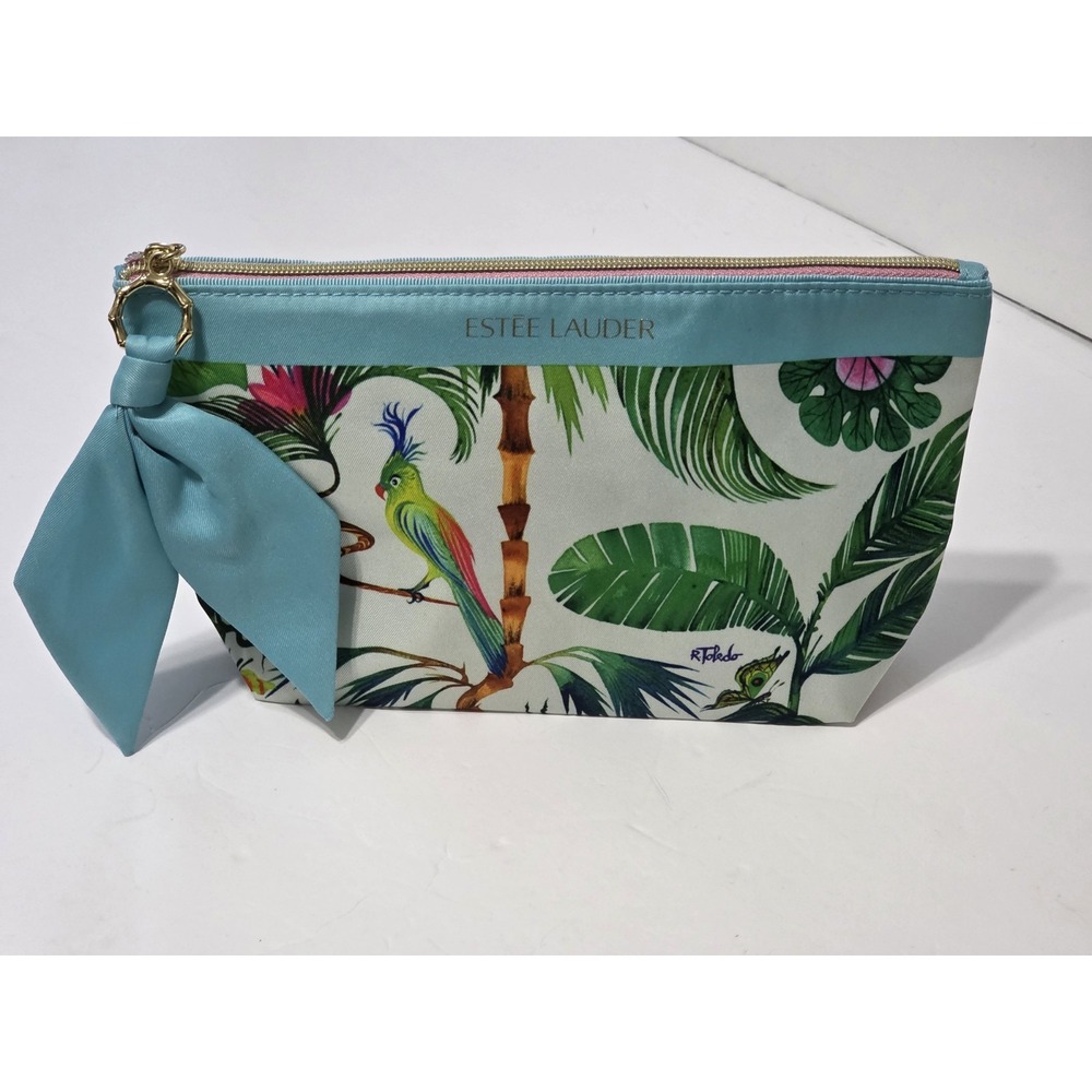 Estee Lauder Ruben Toledo Tropical Print Makeup Toiletry Bag Zip Pouch